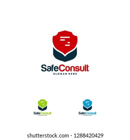 Safe Consult Logo designs concept vector, Protect Discuss logo template symbol, Conversation logo symbol, Shield Icon template