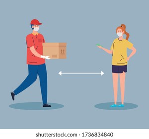 safe contactless delivery courier by covid 19 vector illustration design