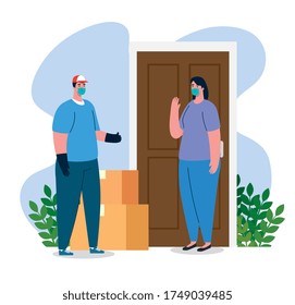 safe contactless delivery to home to prevent the spread of coronavirus 2019 ncov vector illustration design