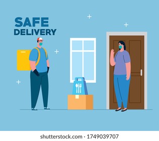 safe contactless delivery to home to prevent the spread of coronavirus 2019 ncov vector illustration design