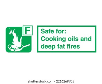 Safe for Cooking oils and deep fat fires - International Fire Control and Safety Signs - Fire control, Emergency service, Safe, Deep fat fires, Cooking oils, Equipment. 