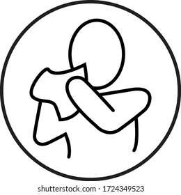 Safe Coughing Icon, Preventive measures icon how to cough and sneeze into elbow and not spread virus. Coronavirus protection sign. Protection Against Viruses.