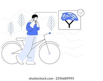 Safe cycling isolated cartoon vector illustrations. Smiling girl wears a helmet for a rented bike ride, tourism business, rent protection, safety first, outdoor equipment vector cartoon.