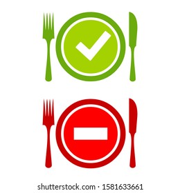 Safe And Danger Foods, Food Safety Icons On White Background