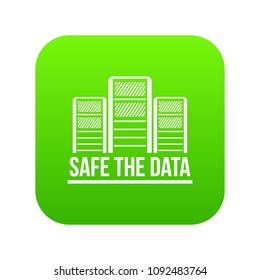 Safe the data icon green vector isolated on white background