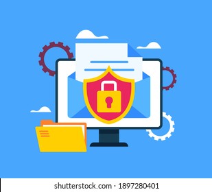 Safe data mile envelope file document transfer concept. Vector flat graphic design illustration