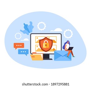 Safe Data Transfer Private Protection Concept. Vector Flat Graphic Simple Illustration