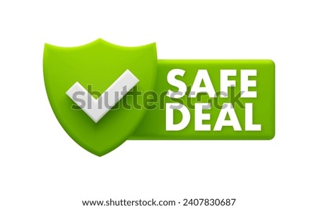 Safe Deal Guarantee Badge - Secure Transaction Shield with Checkmark Vector Illustration