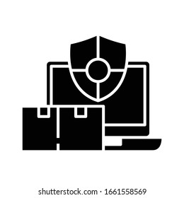 Icono negro de entrega segura, ilustración conceptual, símbolo plano vectorial, signo de glifo.