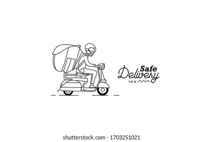 Safe Delivery boy ride scooter delivery service , Order, Fast Shipping, Flat Line Art Vector Background. 