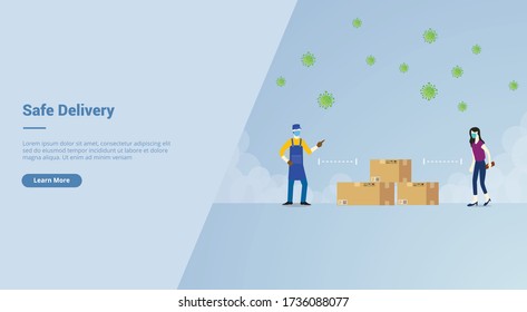 Safe Delivery campaign concept for website template landing or home page website.modern flat cartoon style.