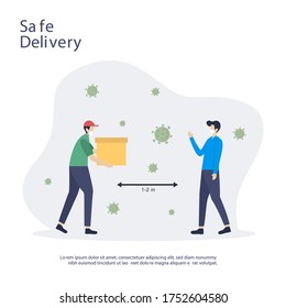 Safe delivery concept with social distancing in flat design