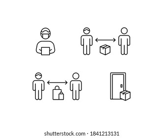 Safe delivery, contactless delivery simple thin line icon set vector illustration