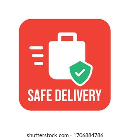 Safe delivery icon, safety measures for shipping concept. Package shipment vector in quarantine times for coronavirus outbreak.