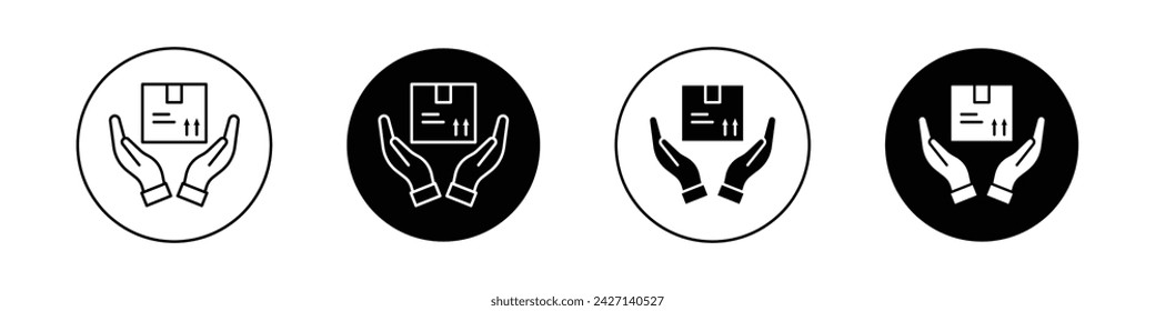 Safe Delivery-Symbolsatz. Box- und Parcel-Vektor-Symbol in einem schwarz gefüllten und umrissenen Stil. Vertrauenswürdiges Verkehrszeichen.