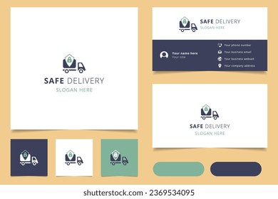 Safe delivery logo design with editable slogan. Branding book and business card template.