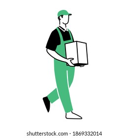 Safe delivery man guy courier package parcel set