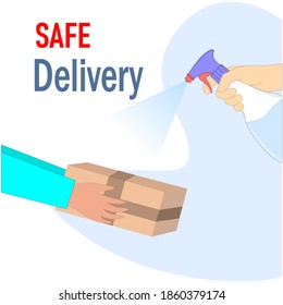 Safe delivery. Parcel processing. Coronavirus infection, fight against coronavirus. Vector illustration