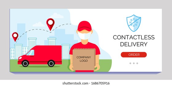 Safe delivery service. Banner food online order. Vector illustration for your business.