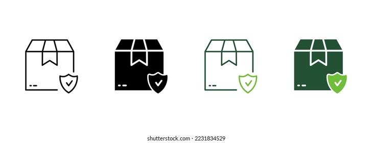 Safe Delivery Shield Silhouette and Line Icon. Parcel Box Secure Transportation Pictogram. Insurance Safety Shipping Package Symbol. Protection Deliver. Editable Stroke. Isolated Vector Illustration.