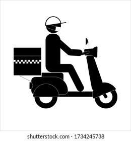 Safe delivery under quarantine icon. Courier with protection mask on shipping motorbike. Coronavirus lockdown and quarantine delivery concept. Scooter delivery vector icon isolated on white background
