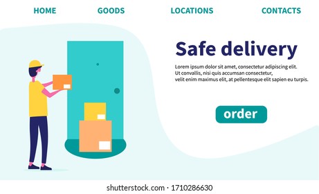 Entrega segura. Plantillas de diseño de páginas Web.Quédate en casa. Compras en línea en el sitio web.