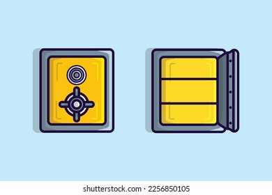 Safe Deposit Box with Closed and Open Door vector illustration. Business finance object icon concept. Safe deposit concept, financial security business vault box vector design with shadow.