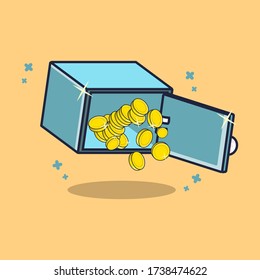 safe deposit box with full of coins icon illustration. Finance vector for web,landing page, stickers, and background