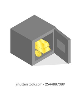 Safe deposit box with gold bar and coin illustration vector