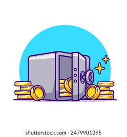 Safe Deposit Box With Gold Coin Cartoon Vector Icon Illustration. Finance Object Icon Concept Isolated Premium Vector. Flat Cartoon Style