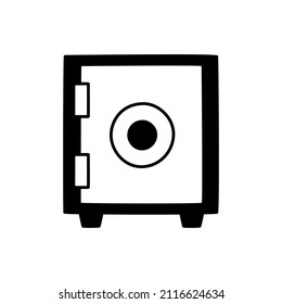 Caja de seguridad Icono en glifo plano negro, estilo relleno aislado en fondo blanco