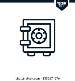 safe deposit box icon collection in outlined or line art style, editable stroke vector