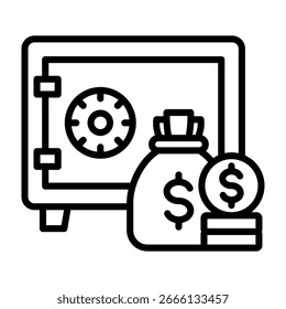 Caixa de Depósito Segura Ícone Linha Design Vetor Ilustração