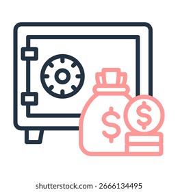 Ilustración vectorial de diseño de color de línea de icono de caja de depósito seguro