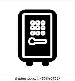 Safe Deposit Box Icons Set. Closed safe and objects that are stored in it such as money and security. Strongbox lock Vectors sign in flat, line styles. Peter