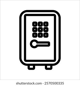 Safe Deposit Box Icons Set. Closed safe and objects that are stored in it such as money and security. Strongbox lock Vectors sign in flat, line styles. Peter