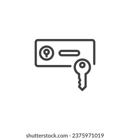 Safe deposit box line icon. linear style sign for mobile concept and web design. Bank safe key outline vector icon. Symbol, logo illustration. Vector graphics