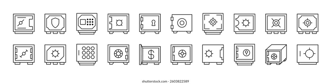 Safe Deposit Box Line Icon Collection. Editable Stroke. Perfect for Infographics, Articles, Books, Flyers, Banners