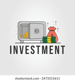 safe deposit box with money bag and coin for investment logo vector illustration design