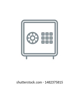 safe deposit box outline flat icon. Single high quality outline logo symbol for web design or mobile app. Thin line safe deposit box logo. gray icon pictogram isolated on white background