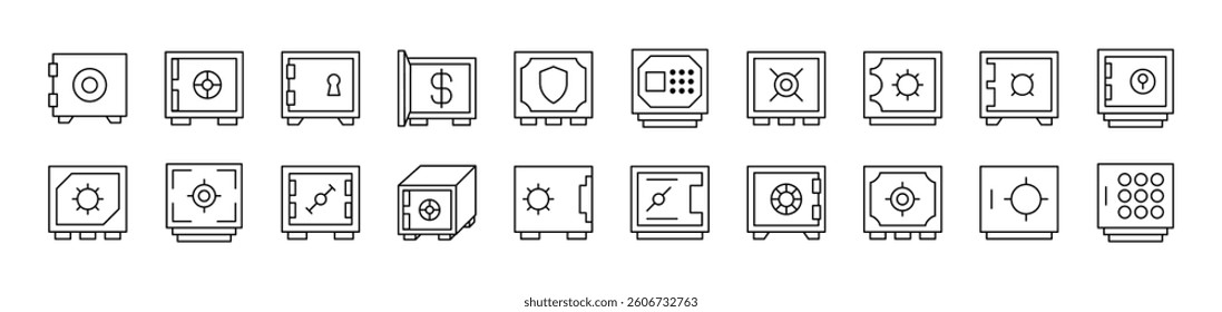 Safe Deposit Box Outline Icon Collection. Editable Stroke. Perfect for Infographics, Articles, Books, Flyers, Banners