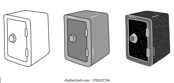 safe deposit box vector design. black and white. digital hand drawn. grain texture