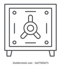 Safe deposit thin line icon, finance and currency, bank safe sign, vector graphics, a linear pattern on a white background, eps 10.