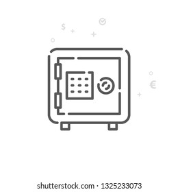 Safe, Deposit Vector Line Icon. Money and Finance Symbol, Pictogram, Sign. Light Abstract Geometric Background. Editable Stroke. Adjust Line Weight. Design with Pixel Perfection.