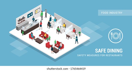 Safe dining at the restaurant during coronavirus outbreak: safety measures and protective equipment for workers and customers