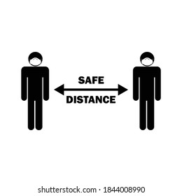 Safe Distance Arrow Stick Figure With Mask. Illustration Depicting Social Distancing Guidelines And Rules During Covid-19. EPS Vector