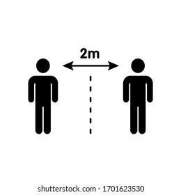 Safe distance between people. Recommended social distance 2 meters. Information banner, board or poster with arrows. Safe distance from the virus.