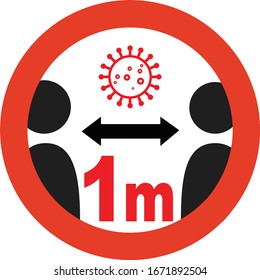 Safe distance for coronavirus covid-19 red sign, 1 meter social distance recommendations.