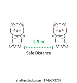 Safe Distance. Illustration of two cute cats keeping safe distance 1,5 m. Vector 8 EPS.