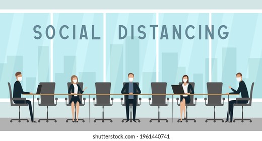 Safe distance in office. Quarantine. Vector illustration.